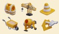 Set of 3D construction objects. Color icons for construction business