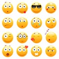 Set of 3d cute Emoticons. Emoji and Smile icons. on white background. vector illustration.