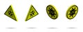 Set of 3d danger signs on a yellow background, high solar activity. Increased ultraviolet radiation. Protection against sunburn.