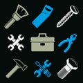 Set of 3d detailed tools, repair theme stylized graphic elements