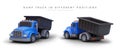 Set of 3D dump trucks in different positions. Vector object, front and back view Royalty Free Stock Photo