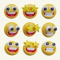 Set of 3D emoticons in different positions. Funny characters