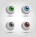 Set of 3d eyeballs with different colors of iris - blue, green, brown, gray. - Vector