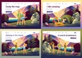 Set 2D Flat concepts of active recreation of people in the forest, camping. For Landing page concepts and web design