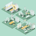 Set of 3D flat isometric illustrations of medical premises in the clinic with the appropriate equipment Royalty Free Stock Photo