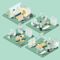 Set of 3D flat isometric illustrations of medical premises in the clinic with the appropriate equipment Royalty Free Stock Photo