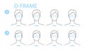 Set of D-frame frame glasses fashion accessory illustration. Sunglass front view for Men, women, unisex silhouette