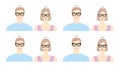 Set of D-frame frame glasses on women and men flat character fashion accessory illustration. Sunglass front view unisex