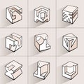 Set of 3D geometric shapes cube designs. Royalty Free Stock Photo