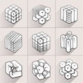 Set of 3D geometric shapes cube designs. Royalty Free Stock Photo