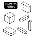 Set of 3D geometric shapes. Isometric views. The science of geometry and math. Linear objects isolated on white background. Outlin