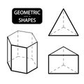 Set of 3D geometric shapes. Isometric views. The science of geometry and math. Linear objects isolated on white background. Outlin