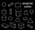 Set of 3D geometric shapes. Isometric views. The science of geometry and math. Linear objects isolated on white background. Outlin