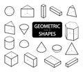 Set of 3D geometric shapes. Isometric views. The science of geometry and math. Linear objects isolated on white background. Outlin