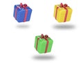 Set 3d gift boxs with ribbon bow isolated on a white background. 3d render Royalty Free Stock Photo
