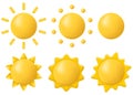 Set of 3d glossy sun icon in minimalistic cartoon style. Vector illustration Royalty Free Stock Photo