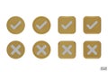 set of 3D gold Checkmark and X mark icon set. Checkmark right symbol, tick sign. check and uncheck for web and mobile apps. 3D