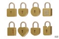 set of 3D Gold Padlock icons isolated on white background. Minimal lock icon. Royalty Free Stock Photo