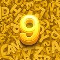 Set of 3d golden numbers, 3d illustration, nine