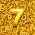 Set of 3d golden numbers, 3d illustration, seven