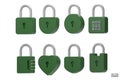 Set Of 3D Green Padlock Icons Isolated On White Background. Minimal Lock Icon.