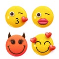 Set of 3d icon yellow color smile emoji. Set Icon Smile Emoji. Vector