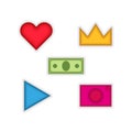 Set 3d icons concept social app mockup, signs heart, crown, video, photo