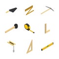 Set of 3d icons tool mason, vector illustration. Royalty Free Stock Photo