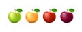 Set of 3d illustrations of apple in four different colors with leaf, isolated