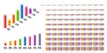 Set of 3D isometric cylinder percentage bar chart from 0 to 100