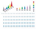 Set of 3D isometric pyramid percentage bar chart from 1 to 100