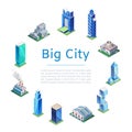 Set of 3d isometric skyscrapers, big city houses and tall buildings icons for map building, vector illustration. Real