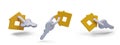 Set of 3D keys with yellow house tag. Vector object in different positions Royalty Free Stock Photo