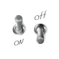 Set 3d metal toggle switches, realistic chrome objects. The On and off. Silver or steel switcher design. Vector illustration Royalty Free Stock Photo