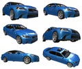 Set 3d model blue lexus gs on white background. 3d rendering. Royalty Free Stock Photo