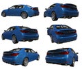 Set 3d model blue lexus gs on white background. 3d rendering. Royalty Free Stock Photo