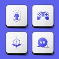 Set 3d modeling, Gamepad, and Virtual reality icon. White square button. Vector Royalty Free Stock Photo