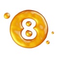 Set of 3d numbers made of honey, eight, 3d rendering