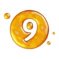 Set of 3d numbers made of honey, nine, 3d rendering