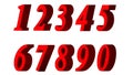 Set of 3D numbers. Red font in white background. Isolated, easy to use. Royalty Free Stock Photo