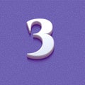 Set of 3d numbers on violet background, three, 3d illustration,