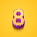 Set of 3d numbers on yellow background, 3d illustration, eight