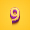 Set of 3d numbers on yellow background, 3d illustration, nine