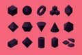 Set of 3d object. Basic polygone shapes. Isometric proection. Trendy design elements. Royalty Free Stock Photo