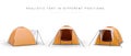 Set of 3D orange camping tents on white background. Folding house for camping Royalty Free Stock Photo