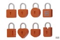 Set of 3D orange Padlock icons isolated on white background. Minimal lock icon.