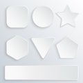 Set of 3d paper buttons in various shapes. White buttons on gray background. Round, square, star, hexagon, rectangle Royalty Free Stock Photo