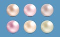 Set of 3d pearl orbs. Realistic shiny spheres. Different color jewelry shapes