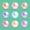 Set of 3d pearl orbs. Realistic shiny spheres. Different color jewelry shapes