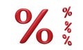 Set of 3D percent icon. Render of percentage symbol in red color
